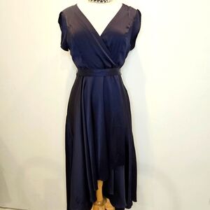 Lulu's Maxi Satin High Low Dress Women's Size Medium Navy NWT Belted Lined